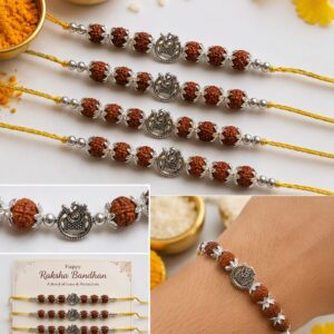 Rudraksha Silver Om Rakhi — Pack of 4